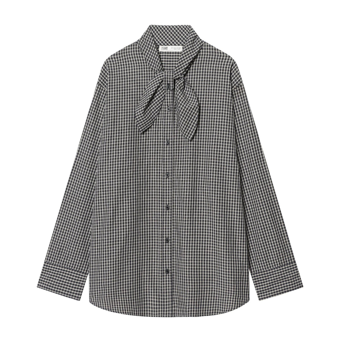 Damen Kariertes Blusenshirt mit Schleifenkragen und lässiger Passform Nord Taschen