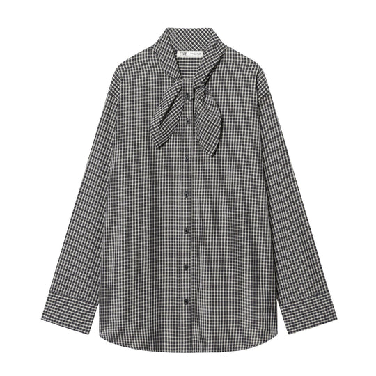 Damen Kariertes Blusenshirt mit Schleifenkragen und lässiger Passform Nord Taschen