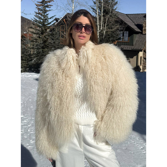 Damen Kuschelige Kurzjacke im Lammfell‑Look mit lockiger Long‑Pile‑Struktur Nord Taschen