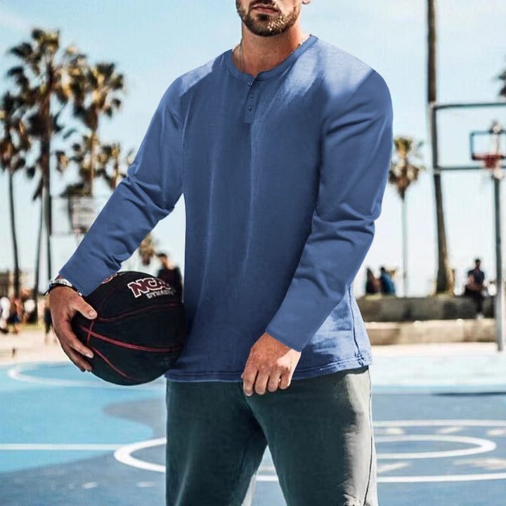 Herren langärmliges Henley-Shirt mit strukturiertem Stoff und praktischen Knopfdetails