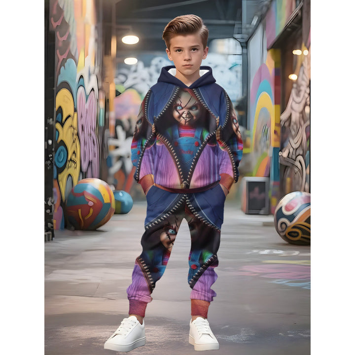 Unisex Kinder Jogginganzug mit Kapuzenpullover und detailreichem Auto-Print Nord Taschen