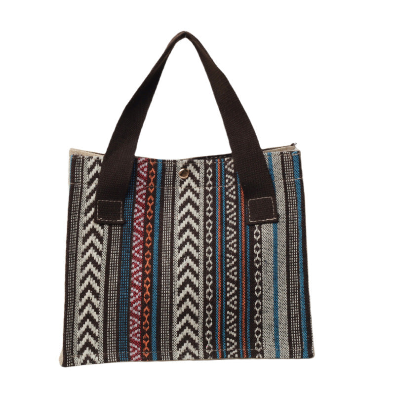 Damen Jute-Tragetasche mit buntem Muster und stabilen Baumwollgriffen Nord Taschen