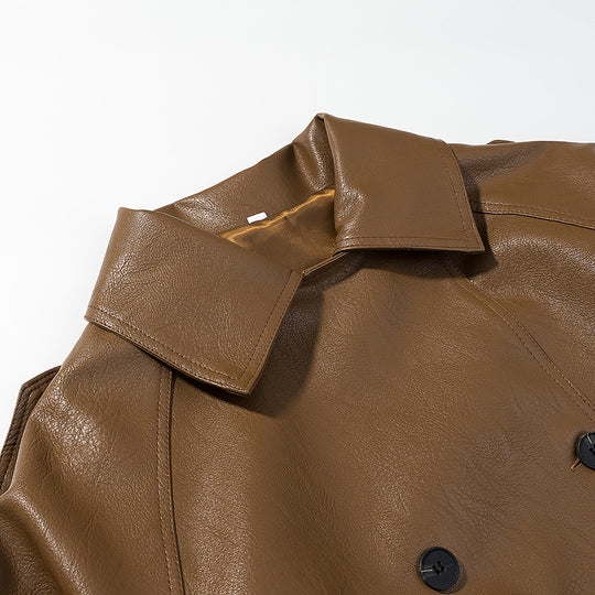 Damen Kurz geschnittener Kunstleder-Trenchcoat mit Bindegürtel und Schulterriegel Nord Taschen