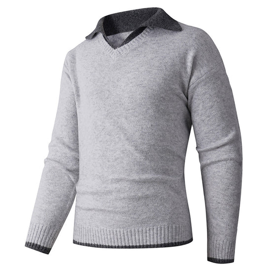 Herren Feiner V-Ausschnitt-Pullover mit Hemdkragen‑Optik und gerippten Bündchen Nord Taschen