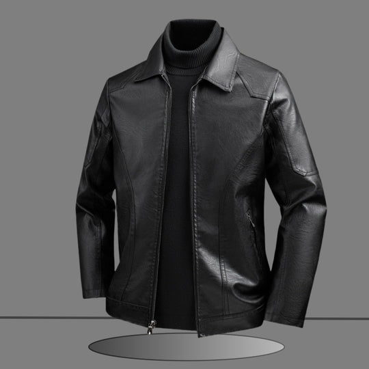 Herren Elegante Slim-Fit Lederoptik-Blousonjacke mit Hemdkragen, vertikalen Ziernähten und verdecktem Reißverschluss Nord Taschen