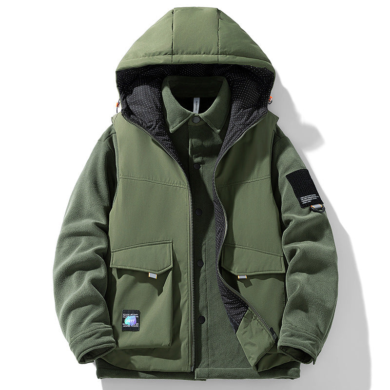 Herren Hybrid-Steppjacke mit Kapuze und Fleece-Ärmeln, Utility-Parka Nord Taschen