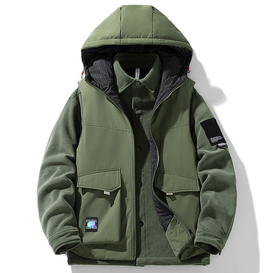 Herren Hybrid-Steppjacke mit Kapuze und Fleece-Ärmeln, Utility-Parka Nord Taschen