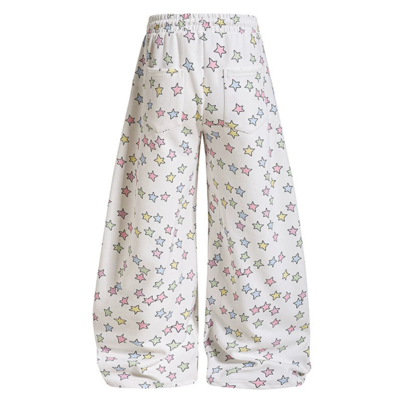 Damen Weite Lounge-Palazzohose mit hohem Elastikbund, Kordelzug und Sternchen-Allover Nord Taschen