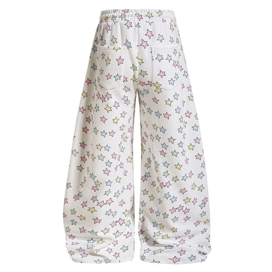 Damen Weite Lounge-Palazzohose mit hohem Elastikbund, Kordelzug und Sternchen-Allover Nord Taschen