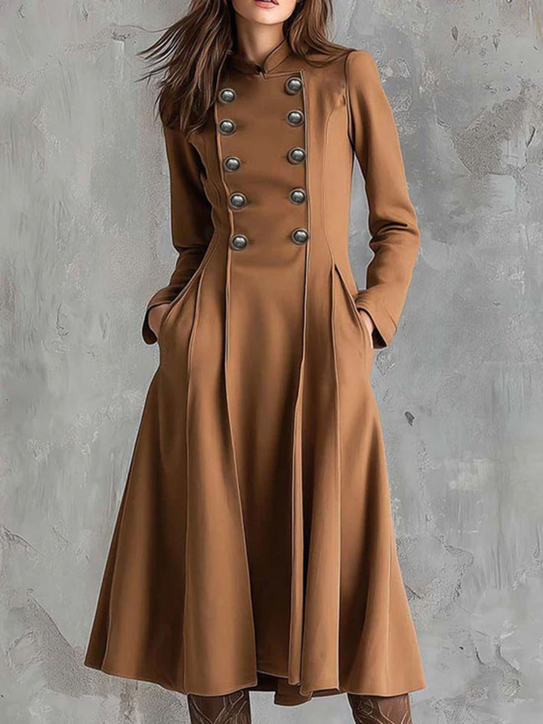 Damen tailliertes Mantelkleid mit doppelreihiger Knopfleiste und ausgestelltem Rock Nord Taschen