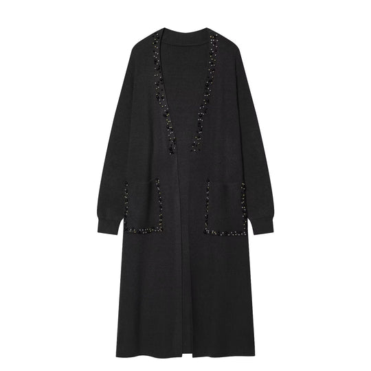 Damen langer Strickcardigan mit Perlenverzierung Nord Taschen