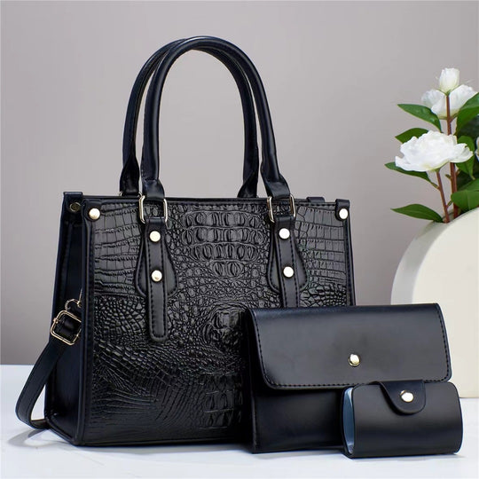 Damen elegante Handtasche im edlen Krokodil-Design mit abnehmbarer Clutch und praktischer Geldbörse Nord Taschen