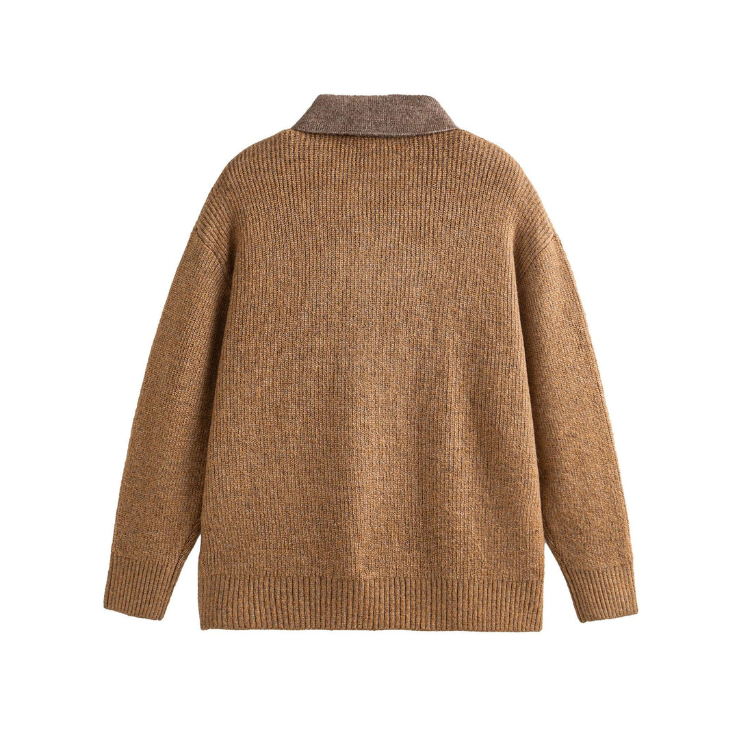 Damen Strickpoloshirt mit Fleckmuster, Rippstruktur und Knopfleiste Nord Taschen