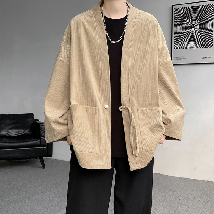 Herren oversized Cord-Kimono-Cardigan mit Kordelzug, aufgesetzten Taschen und Tropfenärmeln Nord Taschen