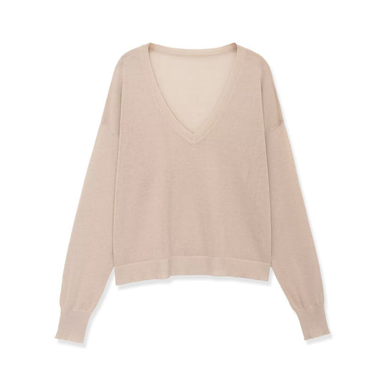 Damen Oversize-Feinstrickpullover mit tiefem V-Ausschnitt und gerippten Bündchen Nord Taschen