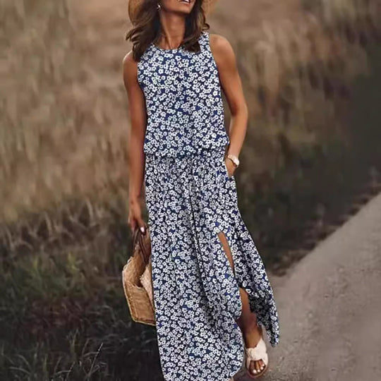 Damen Maxikleid mit floralem Schnitt und bequemen Taschen
