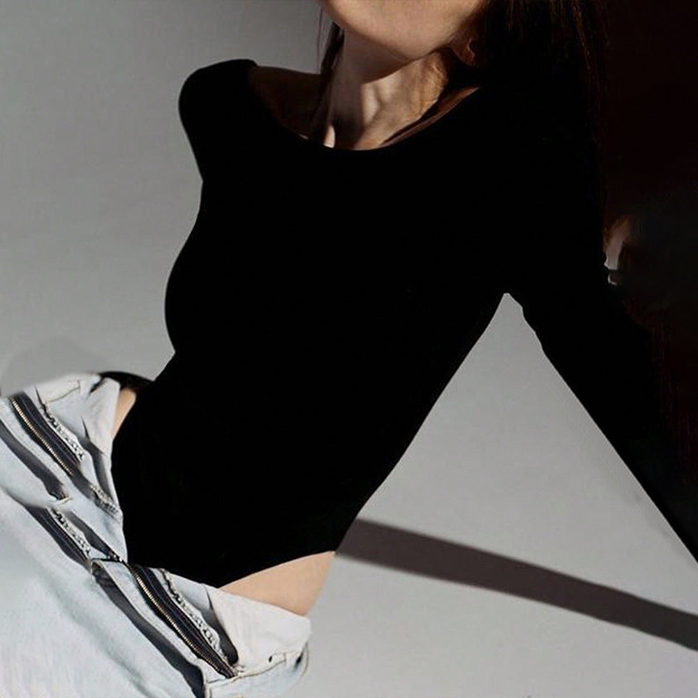 Damen figurbetonter Langarm-Bodysuit mit hohem Rundhals, nahtloser Passform und stretchigem Jersey Nord Taschen