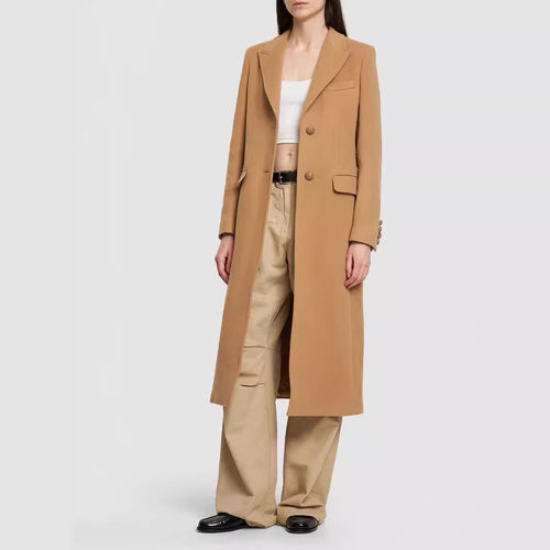 Damen Midilanger Einreihiger Tailoring‑Mantel mit schmalem Revers und Pattentaschen Nord Taschen