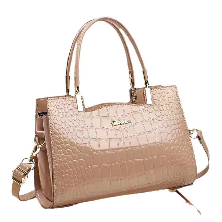 Damen Handtasche mit glänzender Krokodilprägung und abnehmbarem Tragegurt Nord Taschen