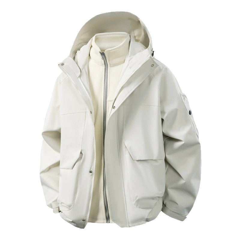 Herren Wasserabweisende Doppeljacke mit abnehmbarer Fleece‑Innenjacke und Kapuze Nord Taschen