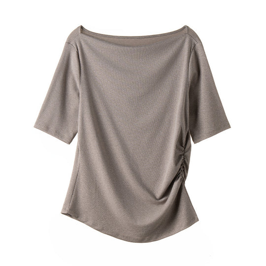 Damen Jerseytop mit U-Boot-Ausschnitt und seitlicher Raffung Nord Taschen