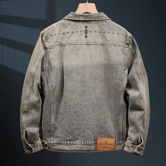 Herren Vintage-inspirierte Jeansjacke im Worker-Look mit Used-Wash und aufgesetzten Brusttaschen Nord Taschen
