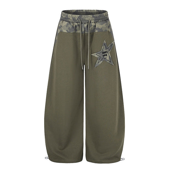 Damen Extraweite Culotte-Sweatpants mit Camouflage-Bund und Sternpatch Nord Taschen