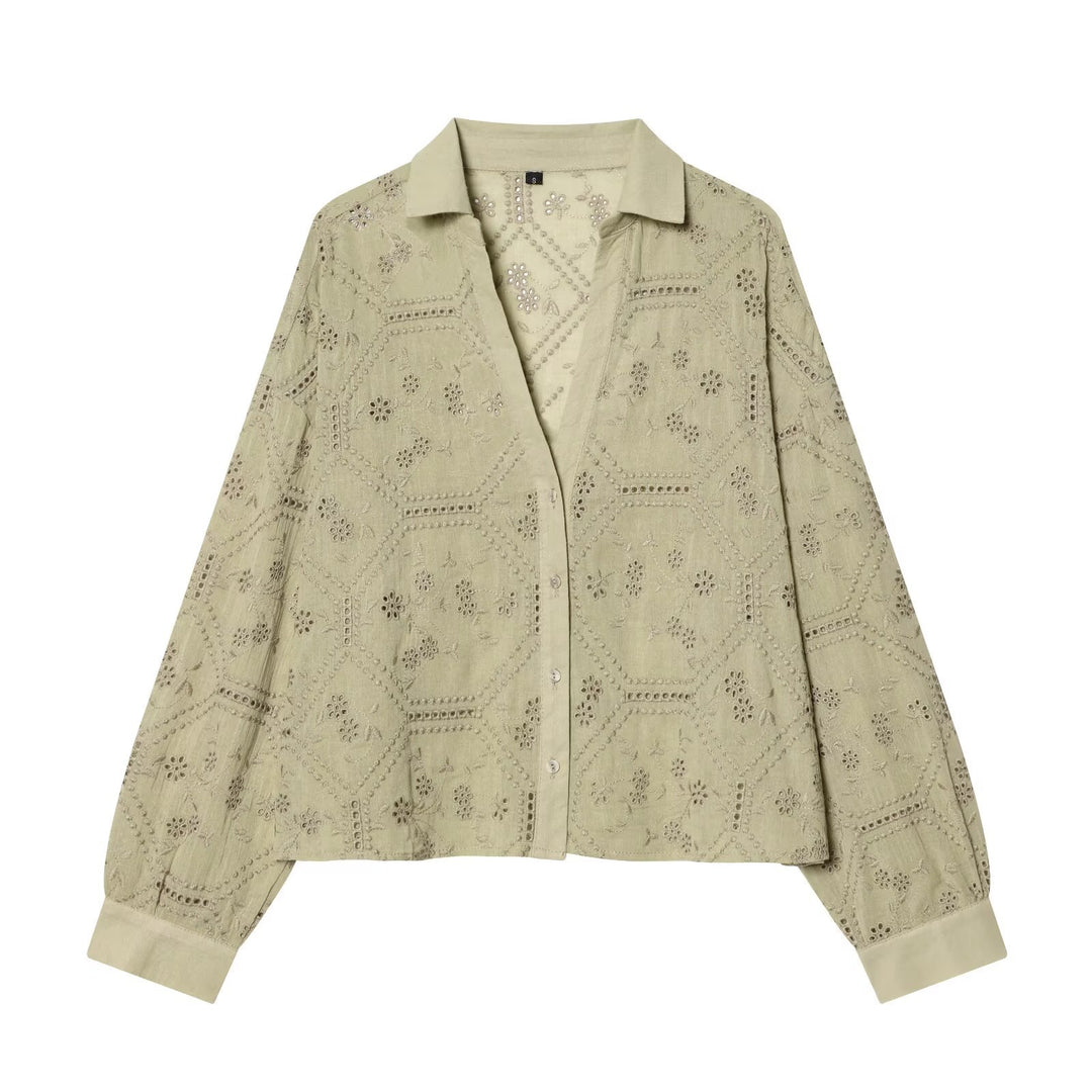Damen Broderie‑Anglaise Hemdbluse im Oversize‑Schnitt mit Ballonärmeln Nord Taschen