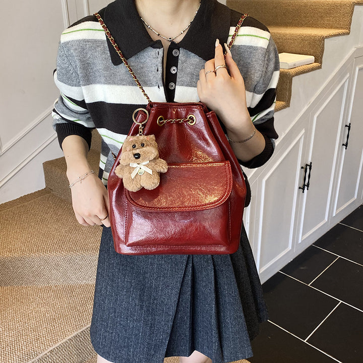 Damen Polyester Bucket Bag mit charmantem Plüschanhänger Nord Taschen