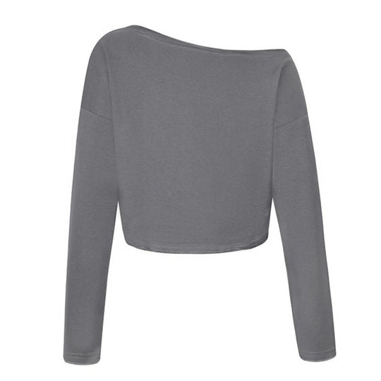 Damen Cropped Langarmshirt mit weitem Boot-Ausschnitt und dropped-shoulder Nord Taschen