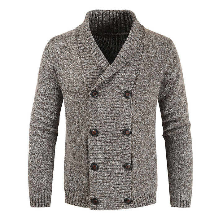 Herren doppelreihige Strickcardigan mit Schalkragen, strukturierter Maschenoptik und gerippten Bündchen Nord Taschen