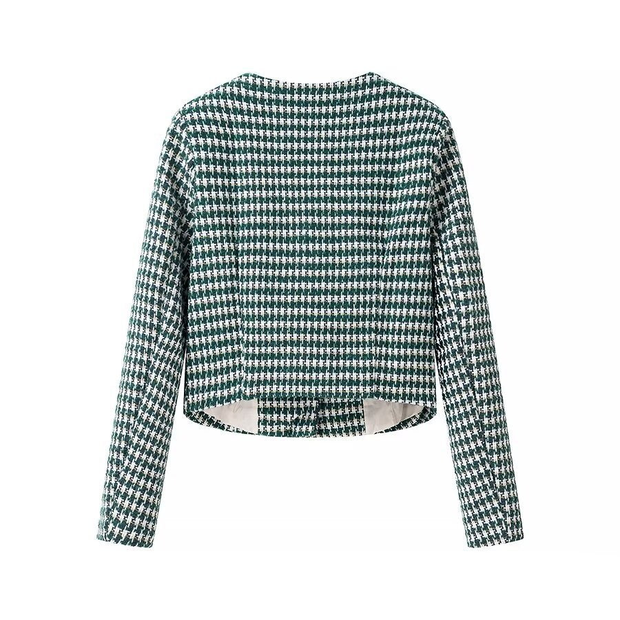 Damen Taillierter Bouclé-Kurzblazer mit Hahnentrittstruktur und dekorativen Zierknöpfen Nord Taschen