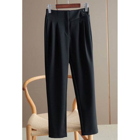 Damen Hochtaillierte Bundfaltenhose mit geradem, leicht tailliertem Bein und Zierknopf Nord Taschen