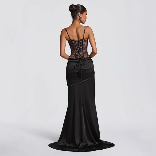 Damen Elegantes Abendkleid mit Korsett-Oberteil und drapiertem Rock Nord Taschen