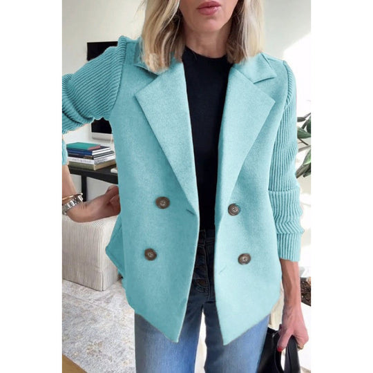 Damen Doppelreihige Blazer-Weste mit breitem Revers und gerippten Strickärmeln Nord Taschen