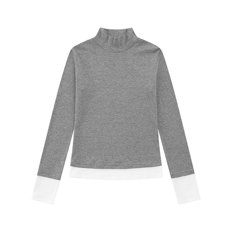 Damen Rollkragen-Langarmshirt mit Kontrastabschlüssen Nord Taschen