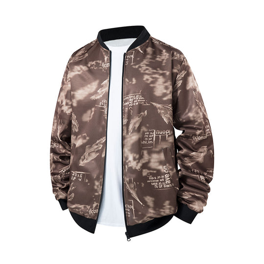 Herren Bomberjacke mit Allover‑Federprint, Satinoptik und geripptem Kragen Nord Taschen