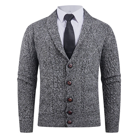 Herren Strickcardigan mit Schalkragen, Zopfmuster, aufgesetzten Taschen und Knopfleiste Nord Taschen