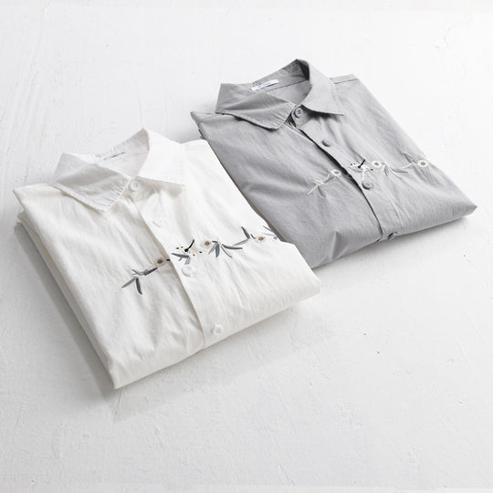 Damen Lockeres besticktes Baumwoll-Overshirt mit Kentkragen und Layering‑Detail Nord Taschen