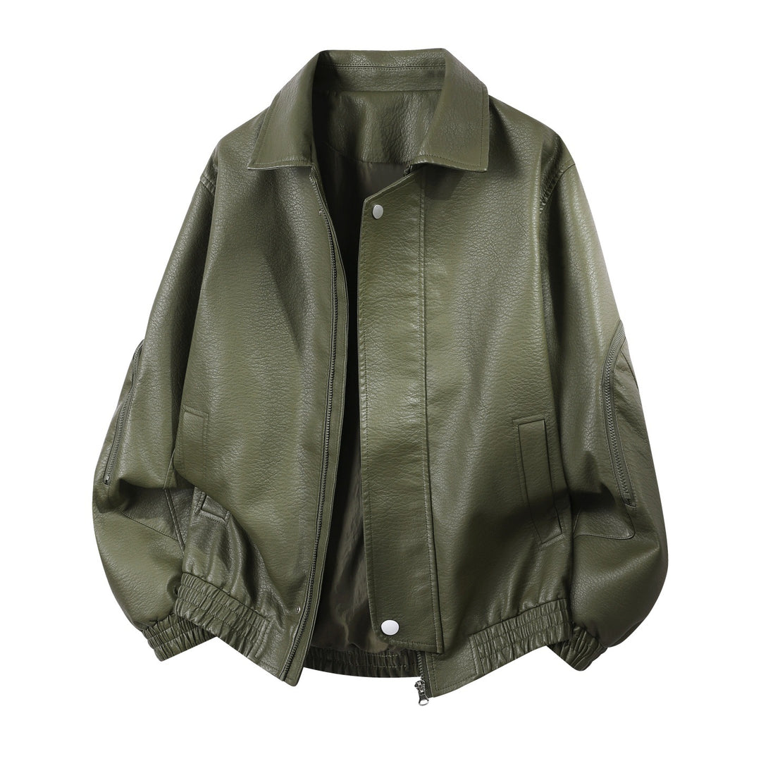 Herren Robuste Kunstleder‑Bomberjacke mit Cordkragen, Zwei‑Wege‑Reißverschluss & Reißverschluss‑Taschen Nord Taschen