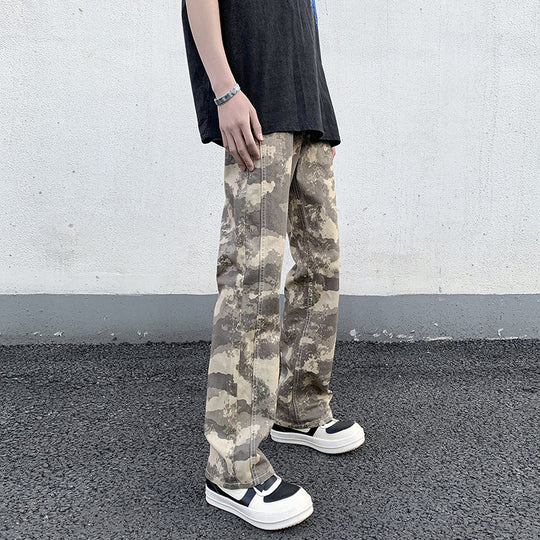Herren Camouflage-Canvas-Cargohose im geraden Schnitt mit sichtbaren Nahtpaneelen Nord Taschen