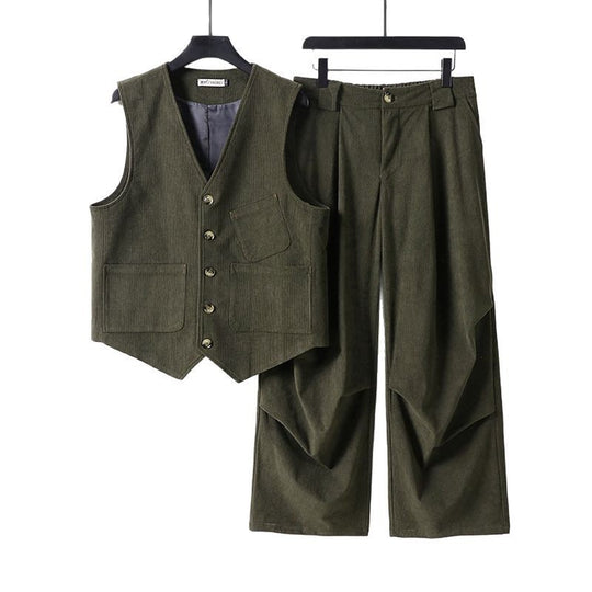 Herren Zweiteiliges Weste‑und Bundfaltenhose-Set im modernen Workwear-Stil Nord Taschen