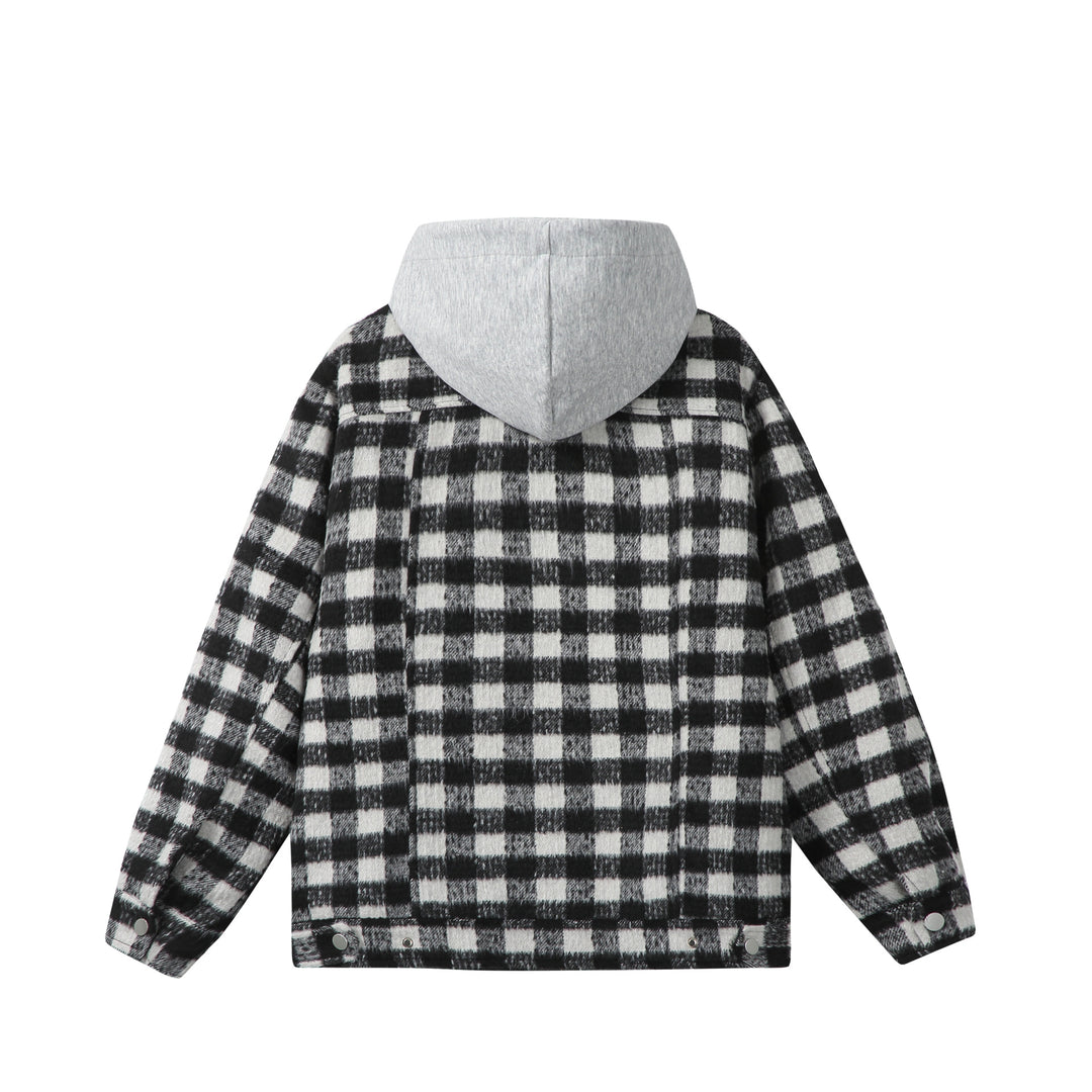 Damen Kurzblouson im Shacket‑Stil mit Karo‑Wolloptik und integrierter Sweatkapuze Nord Taschen