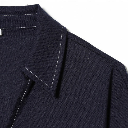 Damen Boxy‑Hemdbluse mit offenem V‑Ausschnitt, kurzem Oversize‑Arm und Kontrastnaht Nord Taschen