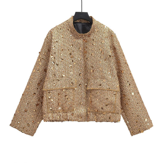 Damen verzierte Bouclé-Bomberjacke mit Pailletten und Strass Nord Taschen