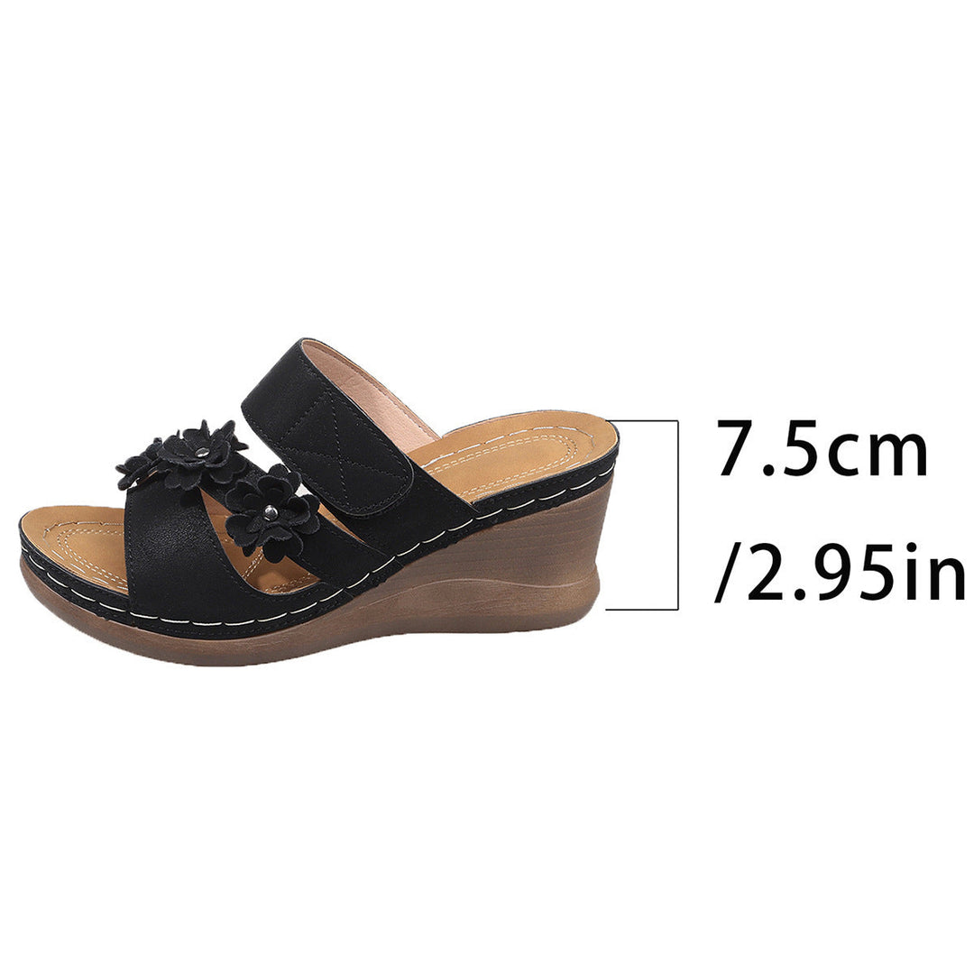 Damen Wedge-Sandaletten mit floralem Dekor und komfortablem Korkfußbett