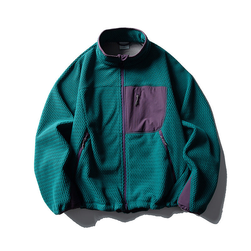 Unisex Textur-Fleecejacke mit Stehkragen und Brusttasche Nord Taschen