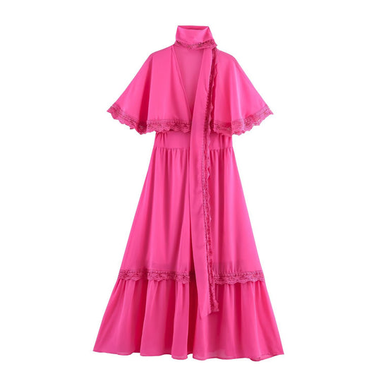Damen Maxikleid mit Capelet, Stehkragen und Spitzenverzierung Nord Taschen