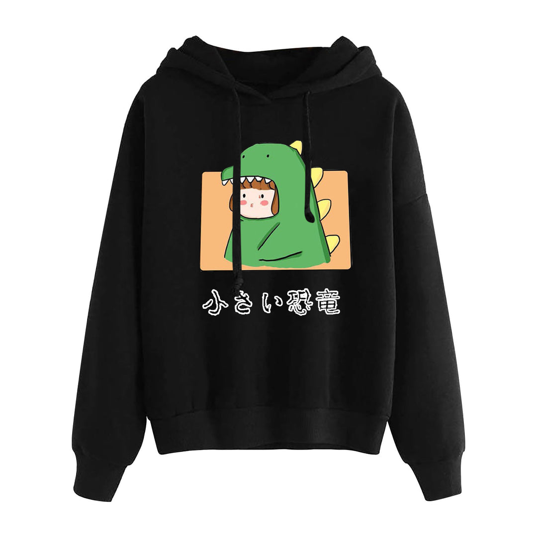 Damen nan kurz geschnittener Cropped-Kapuzenpullover mit niedlicher Frosch-Illustration und verstellbarer Kapuze Nord Taschen