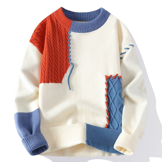 Unisex Patchwork-Strickpullover mit Zopfmuster-Applikationen und Rippabschlüssen Nord Taschen